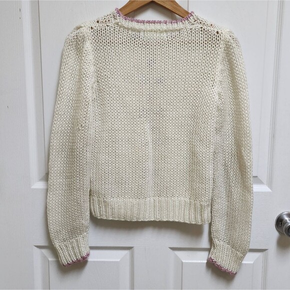 Foxmoor Sweater Womens S Cream Pastel Floral Handknit Open Weave Vintage Grandma - Picture 2 of 13